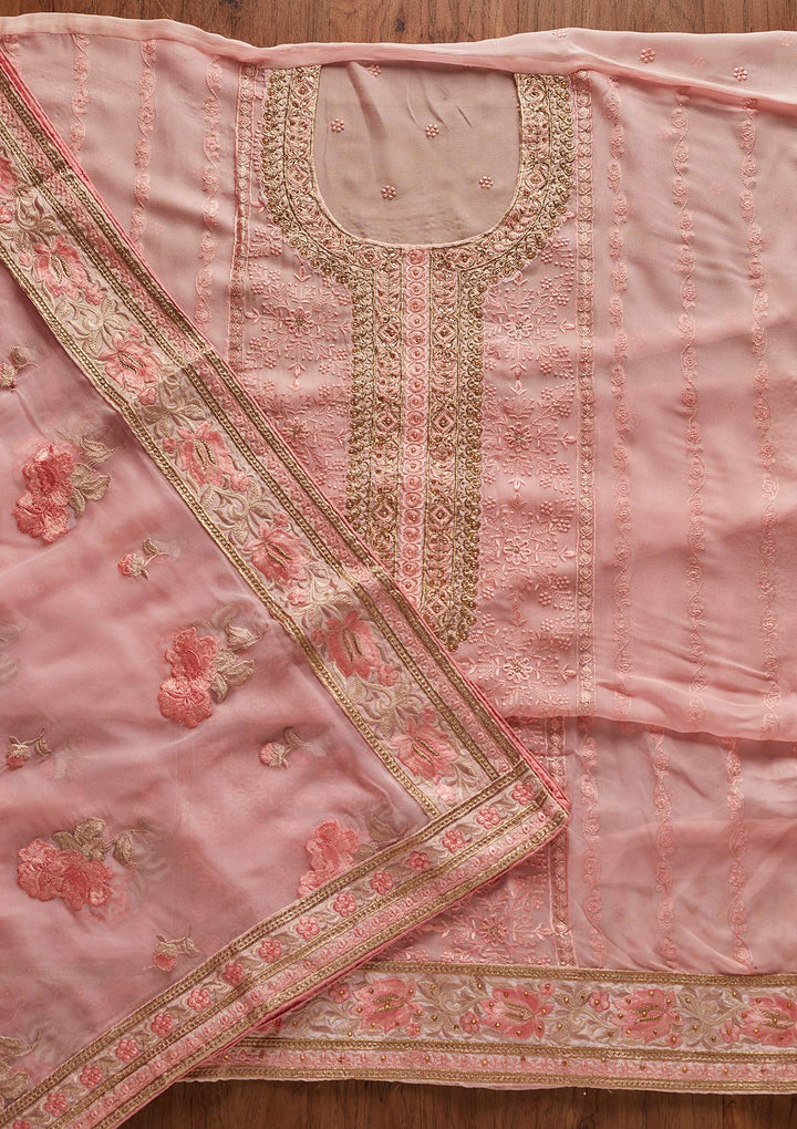 Pink Stonework Art Silk Designer Unstitched Salwar Suit - koskii