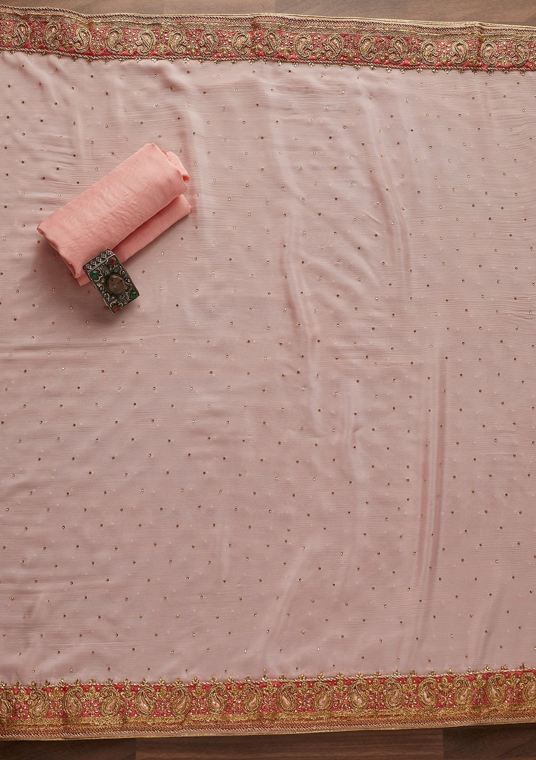 Pink Stonework Chanderi Designer Unstitched Salwar Suit - Koskii