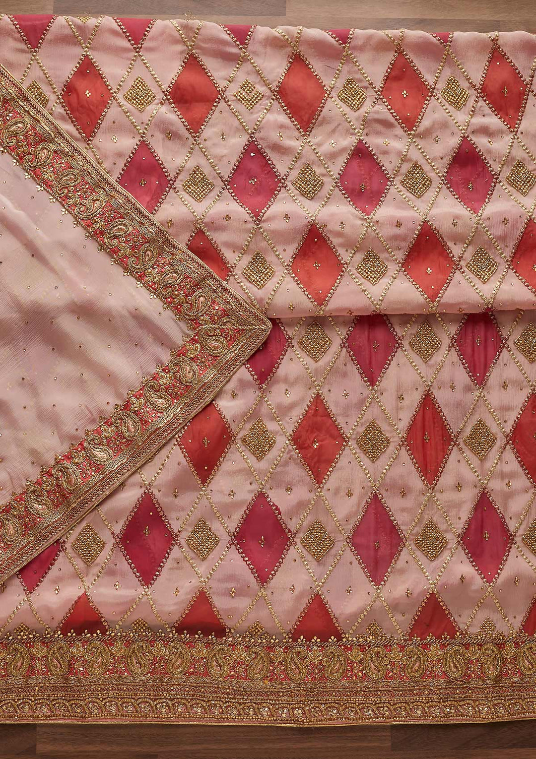 Pink Stonework Chanderi Designer Unstitched Salwar Suit - Koskii