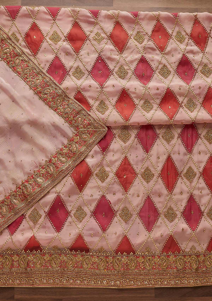 Pink Stonework Chanderi Designer Unstitched Salwar Suit - Koskii