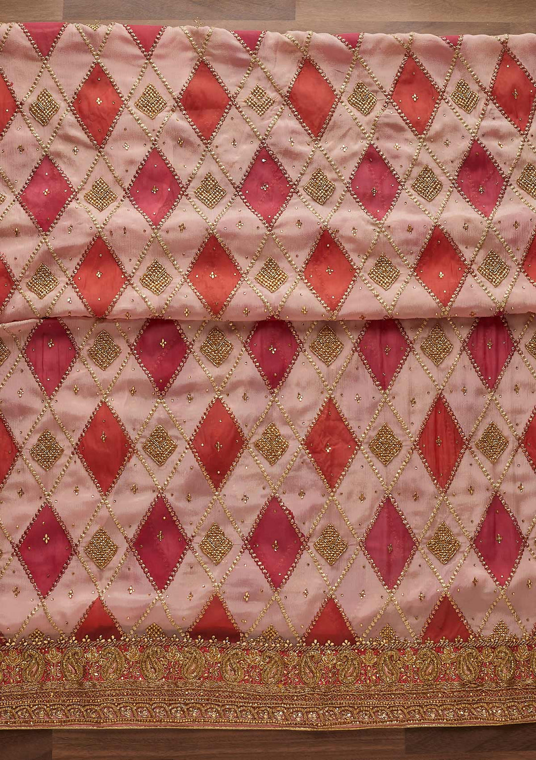 Pink Stonework Chanderi Designer Unstitched Salwar Suit - Koskii