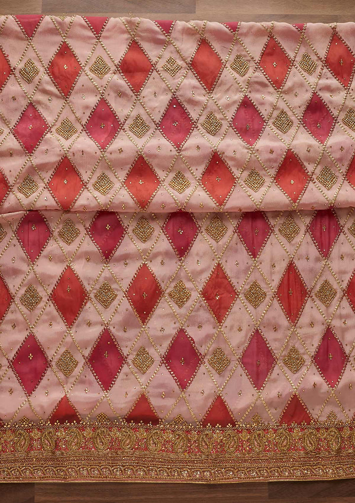 Pink Stonework Chanderi Designer Unstitched Salwar Suit - Koskii