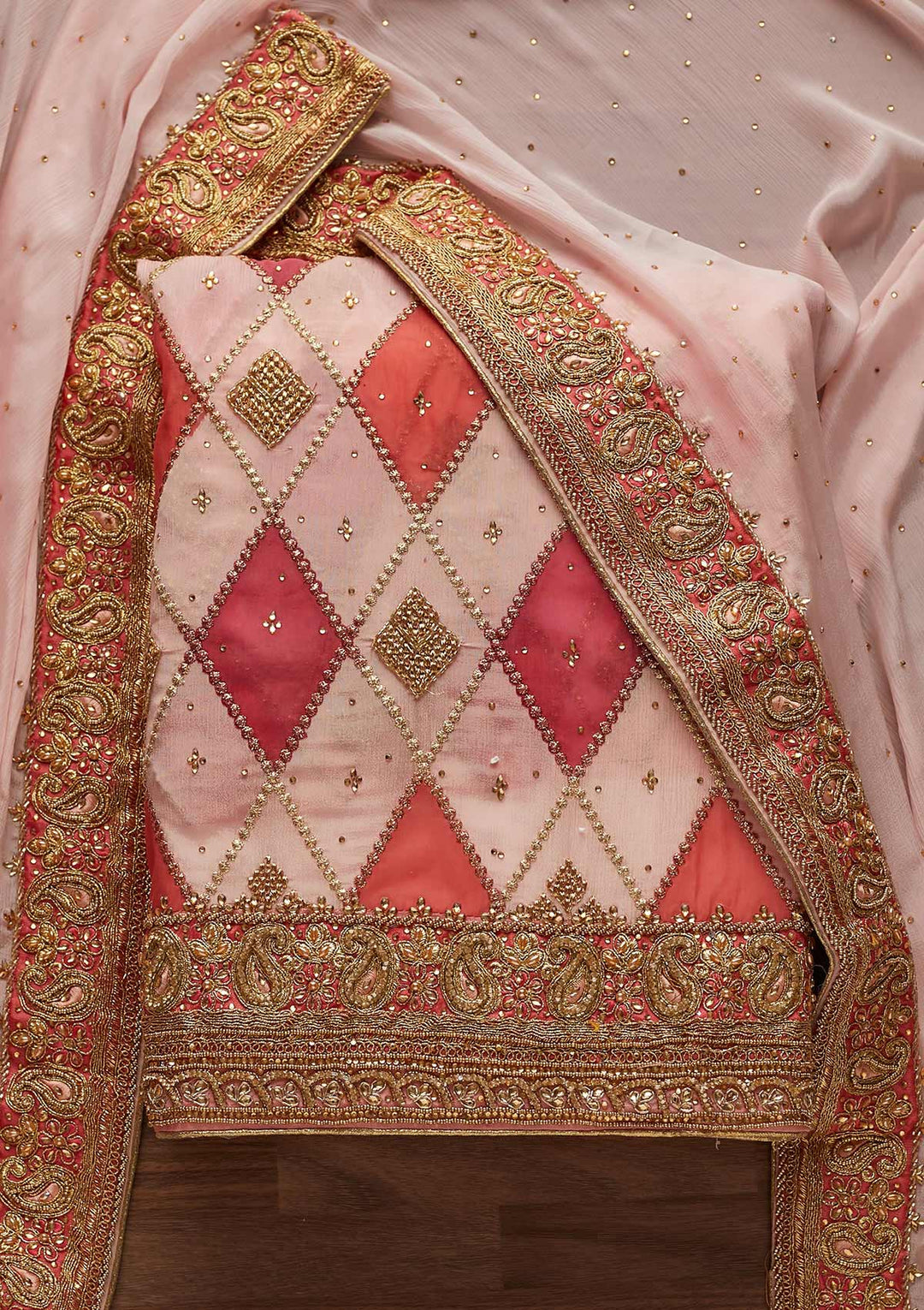 Pink Stonework Chanderi Designer Unstitched Salwar Suit - Koskii
