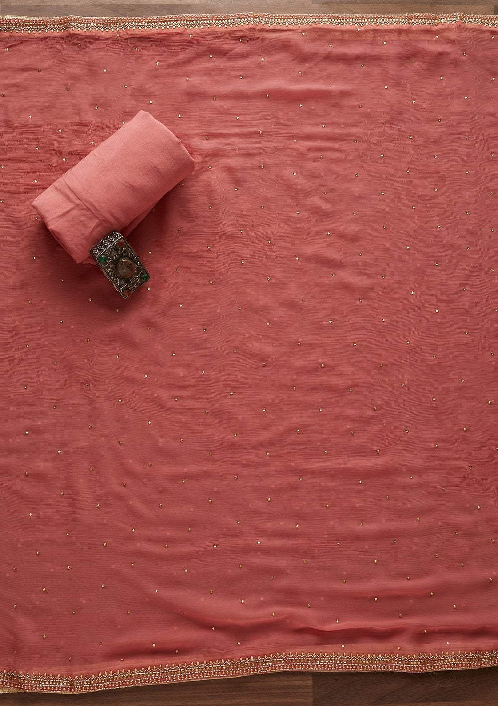 Pink Stonework Chanderi Designer Unstitched Salwar Suit - Koskii