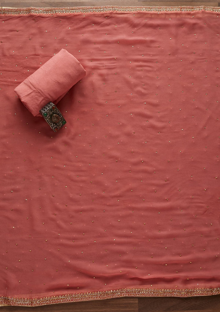 Pink Stonework Chanderi Designer Unstitched Salwar Suit - Koskii