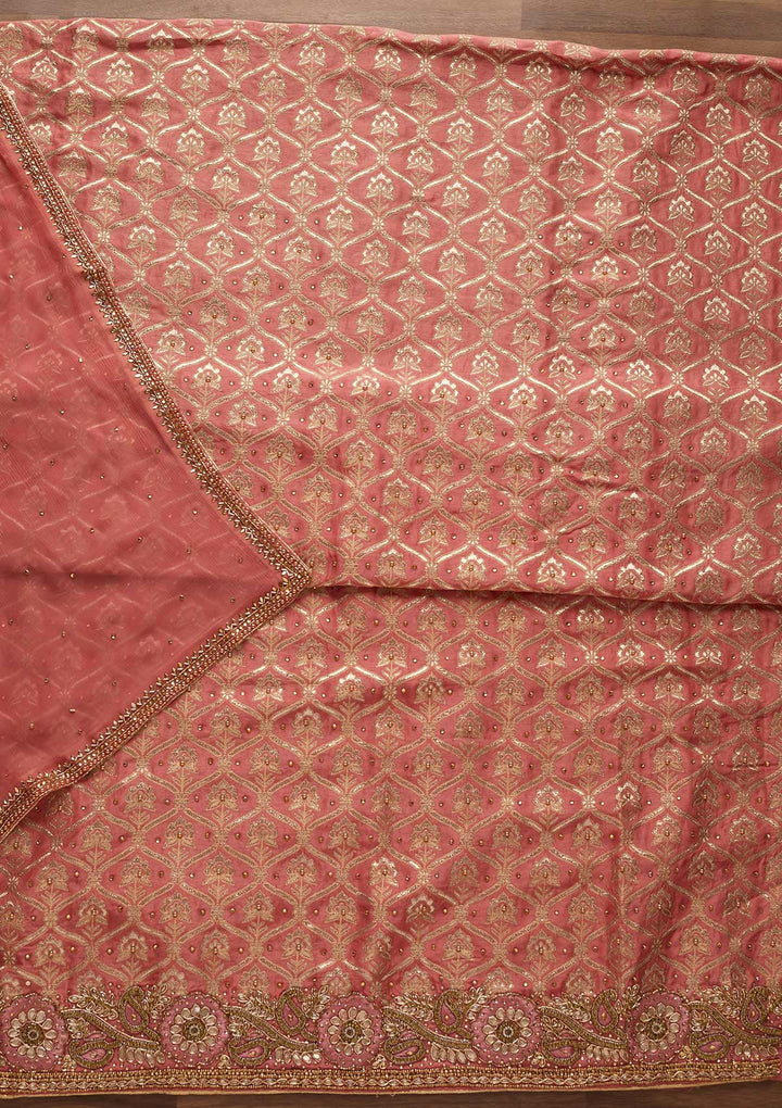 Pink Stonework Chanderi Designer Unstitched Salwar Suit - Koskii