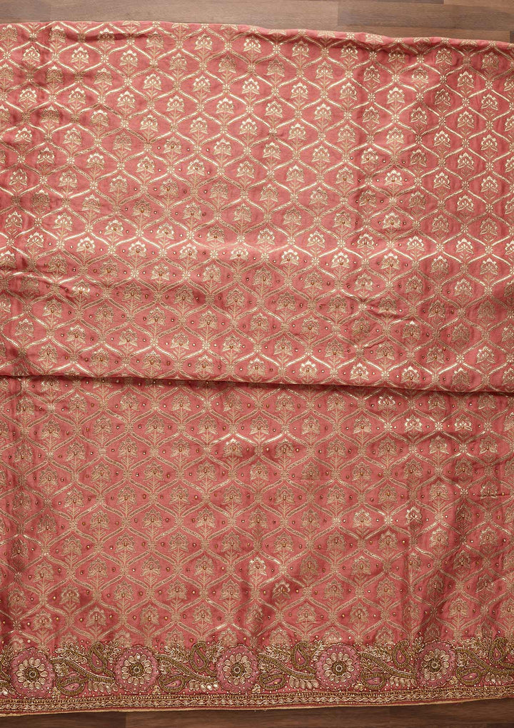 Pink Stonework Chanderi Designer Unstitched Salwar Suit - Koskii