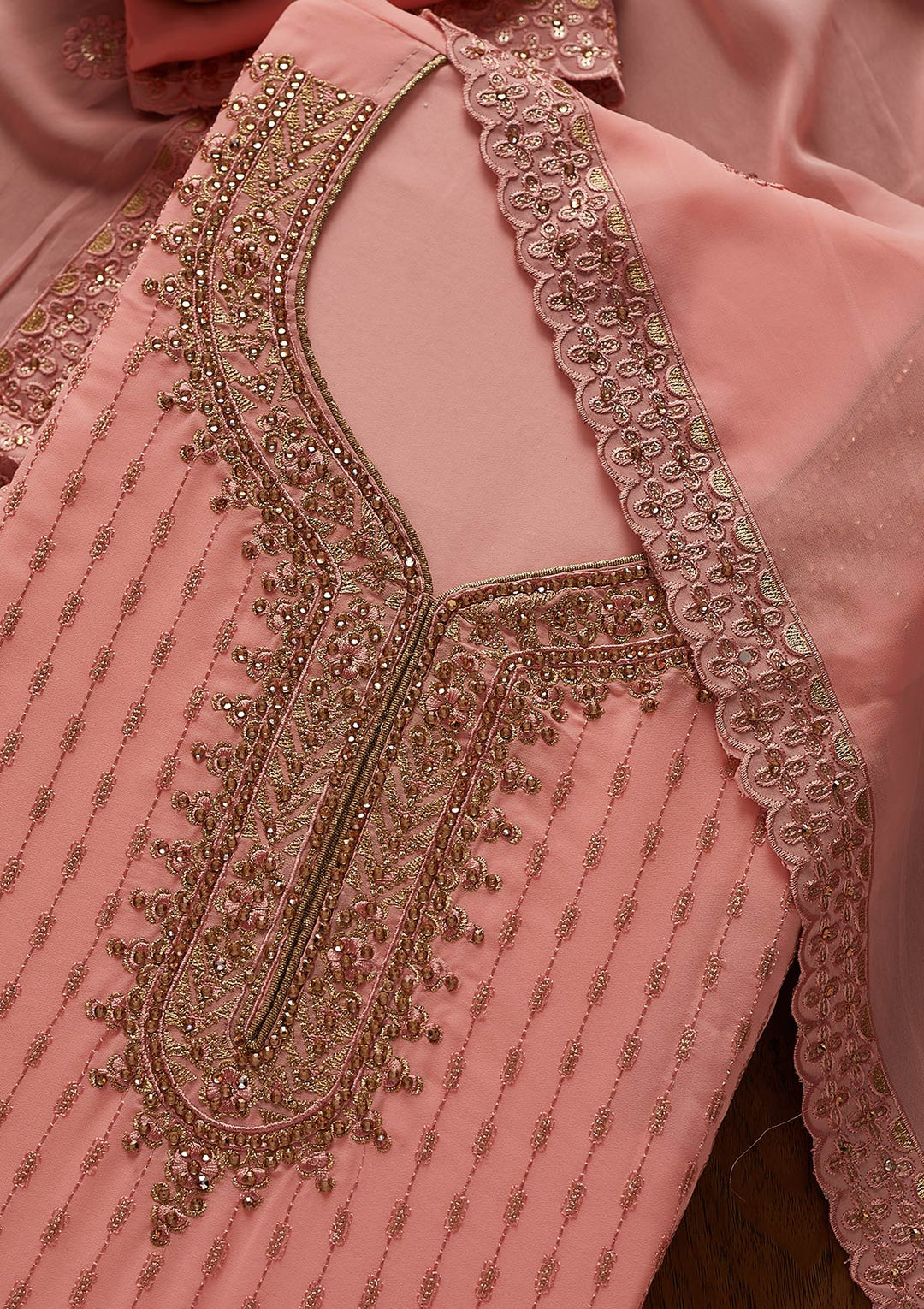 Pink Stonework Georgette Designer Unstitched Salwar Suit - koskii