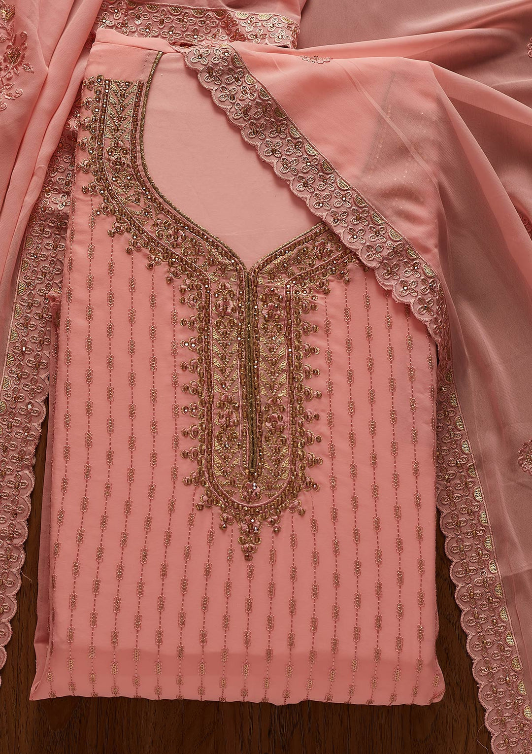Pink Stonework Georgette Designer Unstitched Salwar Suit - koskii