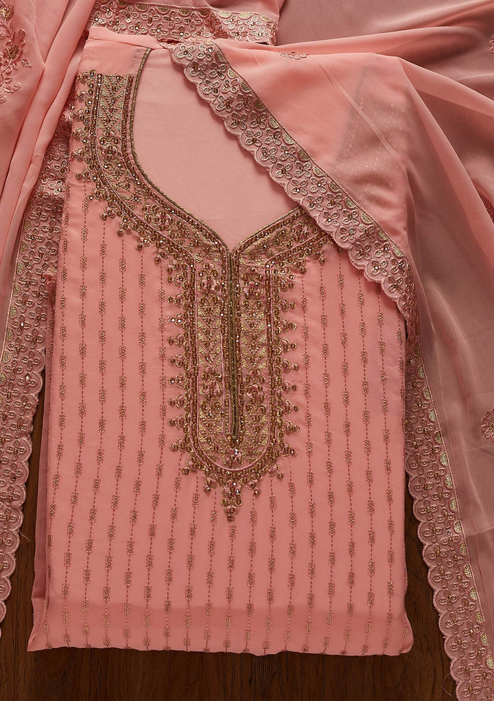 Pink Stonework Georgette Designer Unstitched Salwar Suit - koskii
