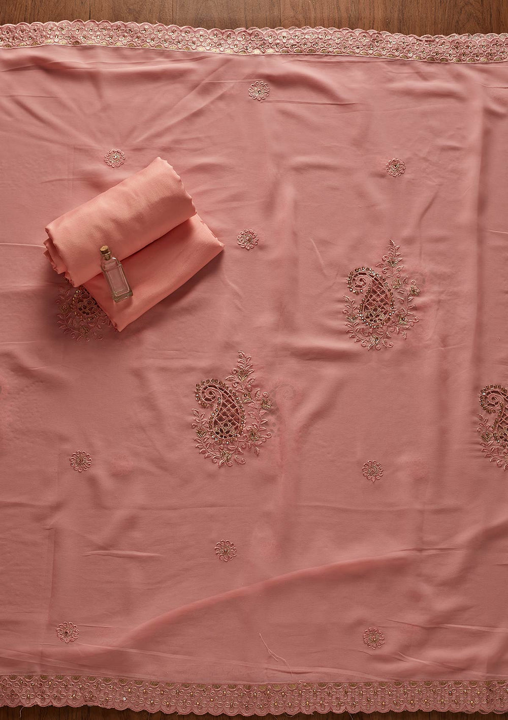 Pink Stonework Georgette Designer Unstitched Salwar Suit - koskii