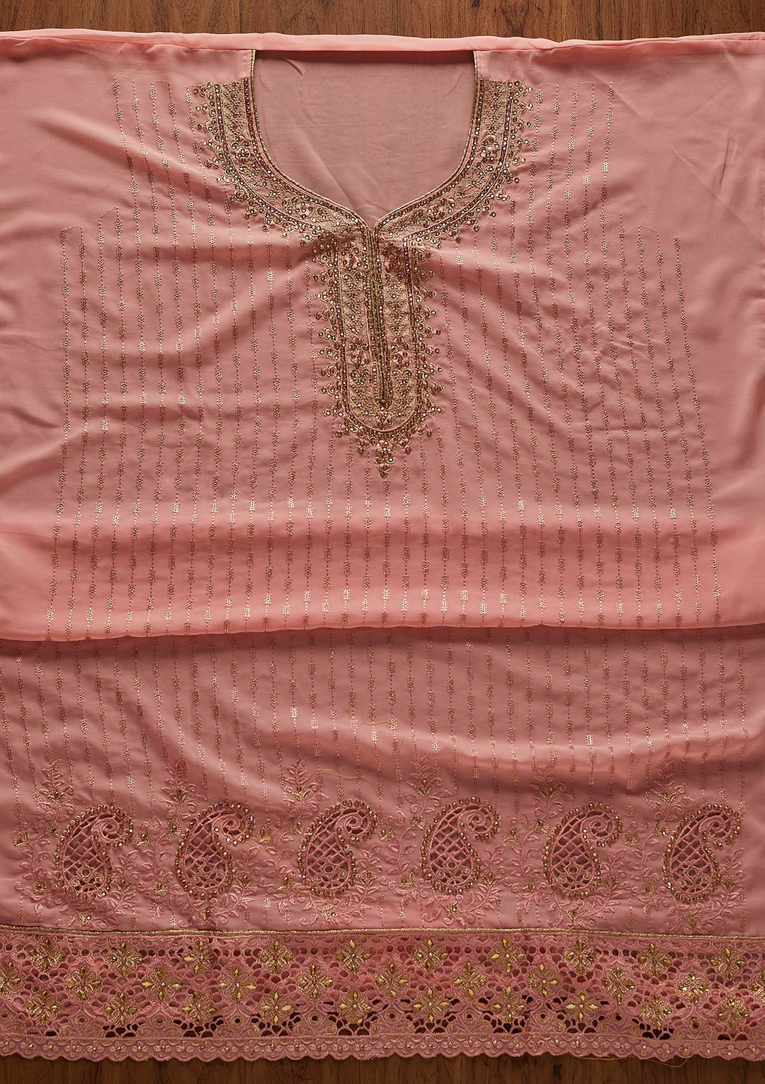 Pink Stonework Georgette Designer Unstitched Salwar Suit - koskii