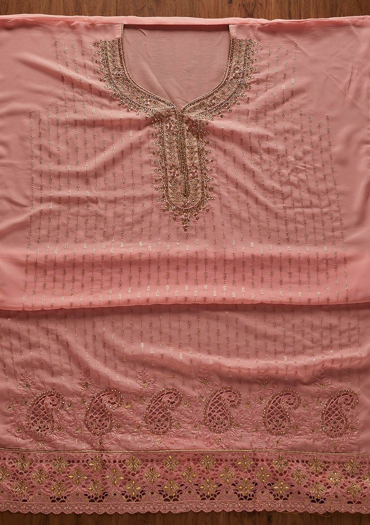 Pink Stonework Georgette Designer Unstitched Salwar Suit - koskii