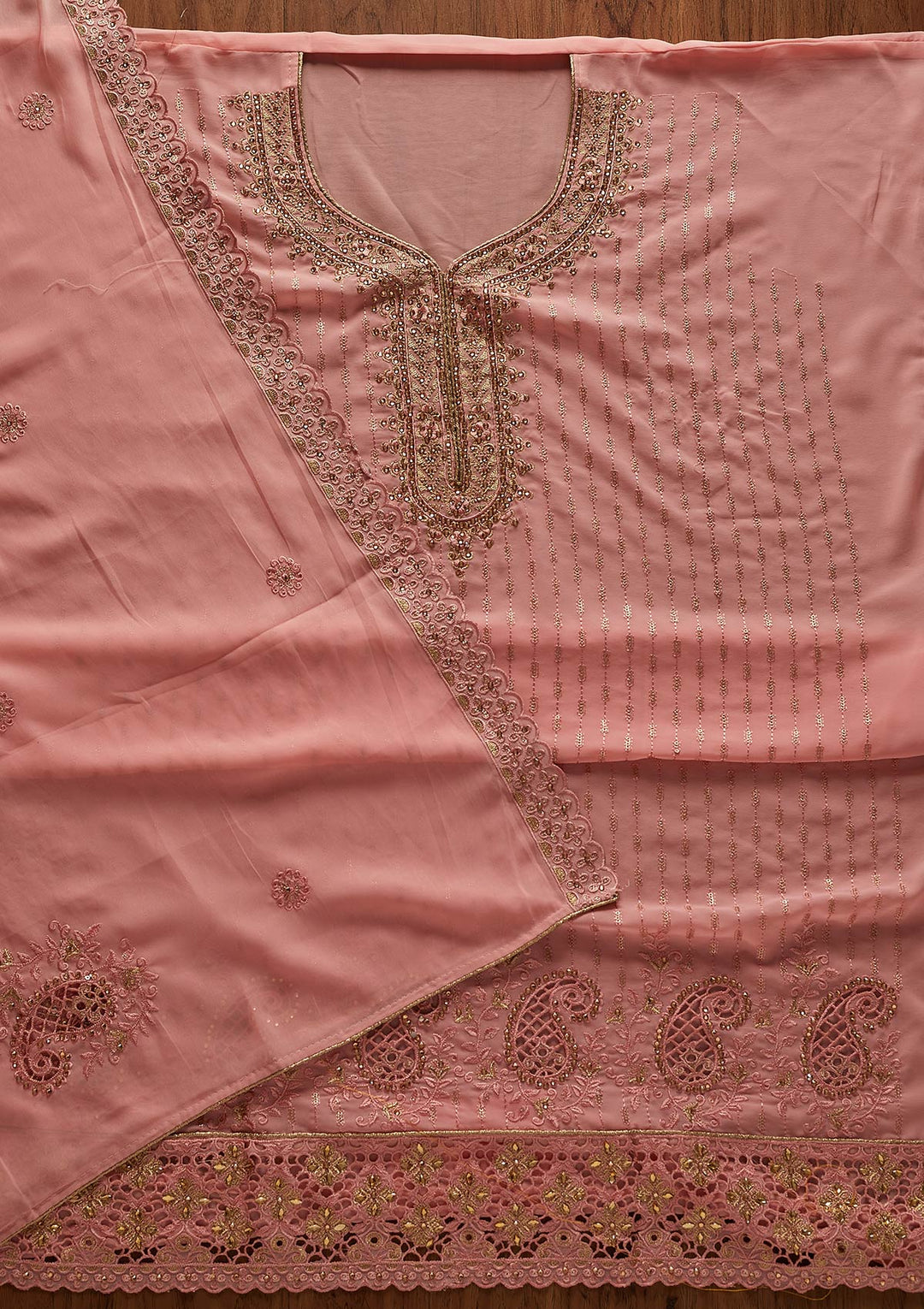 Pink Stonework Georgette Designer Unstitched Salwar Suit - koskii
