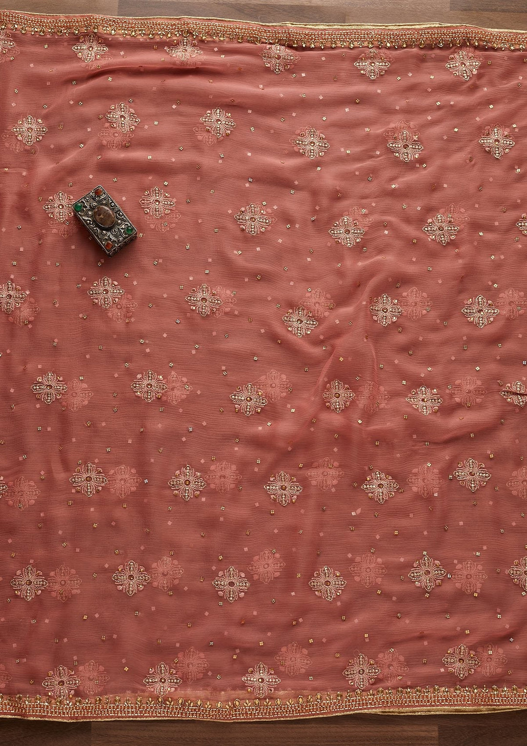 Pink Stonework Georgette Designer Unstitched Salwar Suit - Koskii