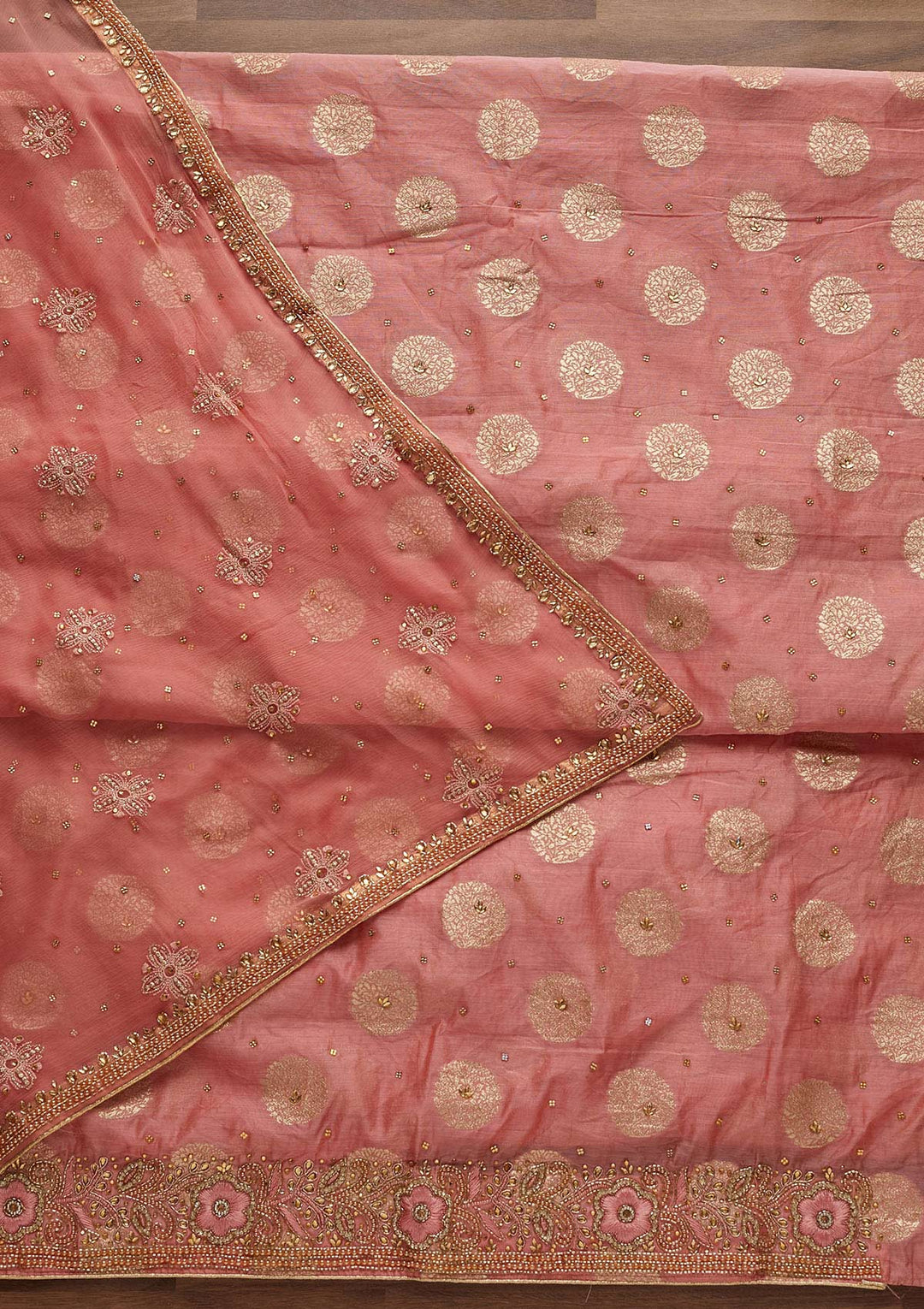 Pink Stonework Georgette Designer Unstitched Salwar Suit - Koskii