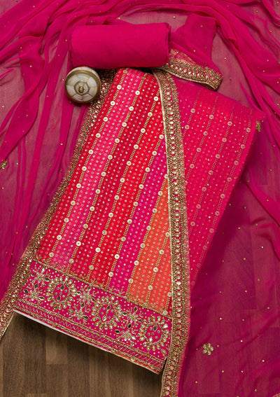 Pink Stonework Georgette Unstitched Salwar Suit-Koskii