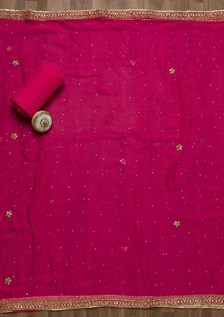 Pink Stonework Georgette Unstitched Salwar Suit-Koskii
