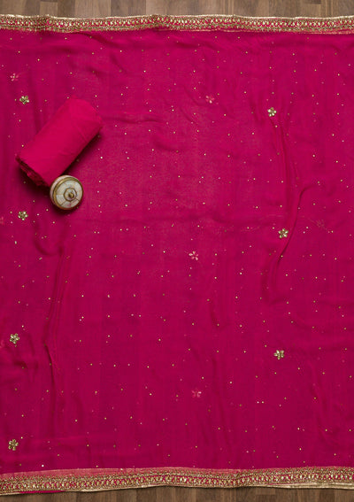 Pink Stonework Georgette Unstitched Salwar Suit-Koskii