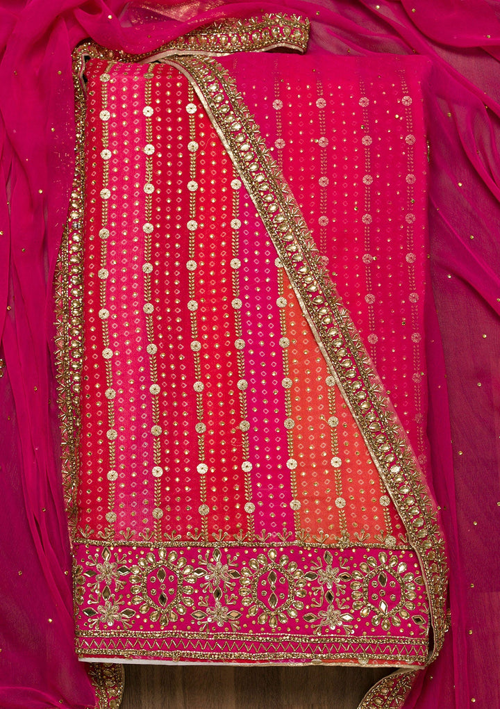 Pink Stonework Georgette Unstitched Salwar Suit-Koskii