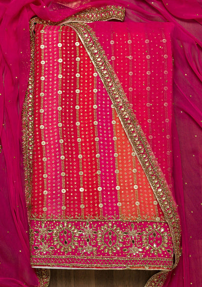 Pink Stonework Georgette Unstitched Salwar Suit-Koskii