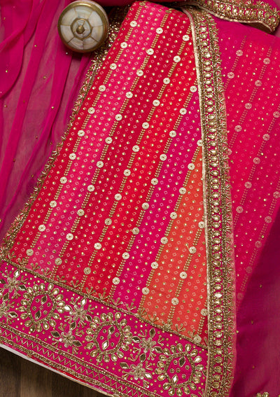 Pink Stonework Georgette Unstitched Salwar Suit-Koskii