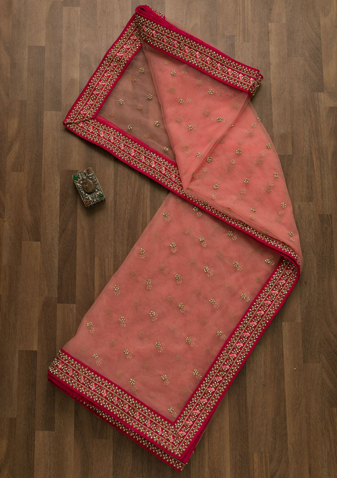 Pink Stonework Net Dupatta-Koskii