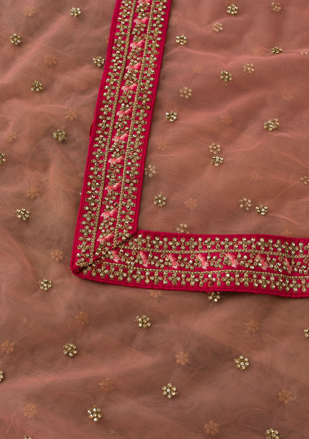 Pink Stonework Net Dupatta-Koskii