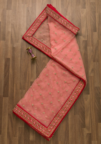 Pink Stonework Net Dupatta-Koskii