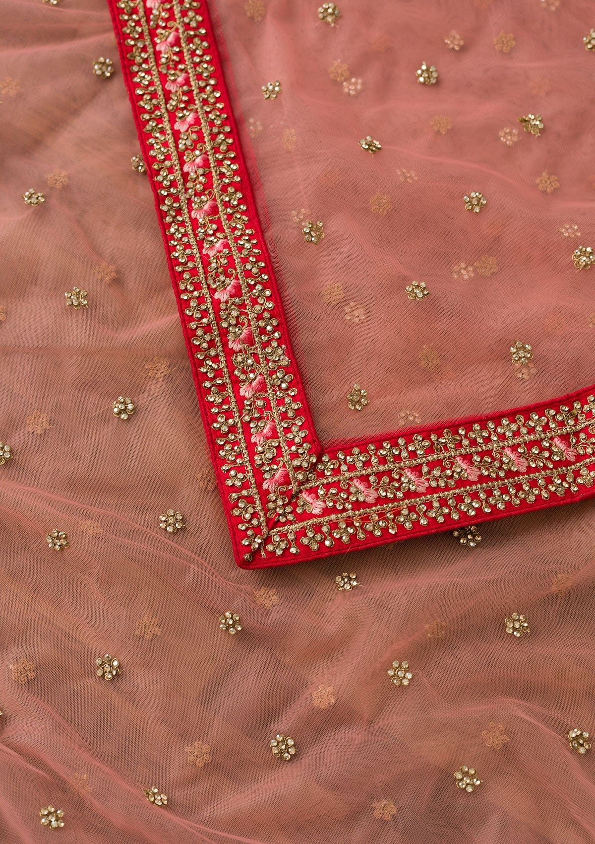 Pink Stonework Net Dupatta-Koskii
