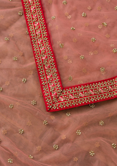 Pink Stonework Net Dupatta-Koskii
