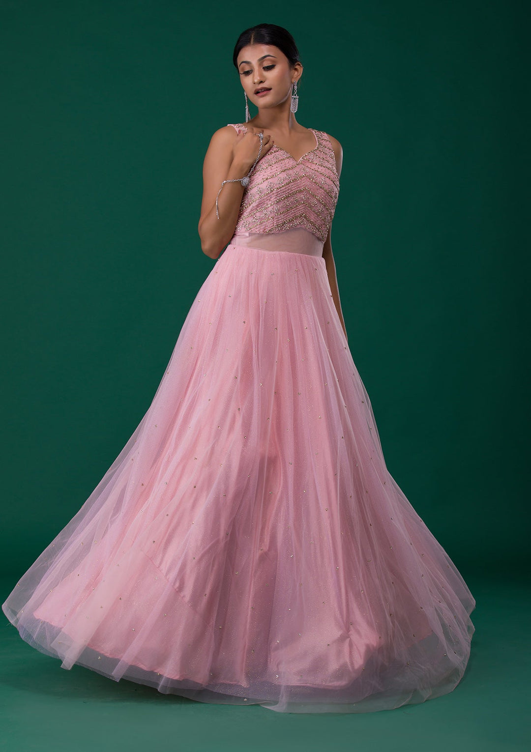 Pink Stonework Net Designer Gown-Koskii