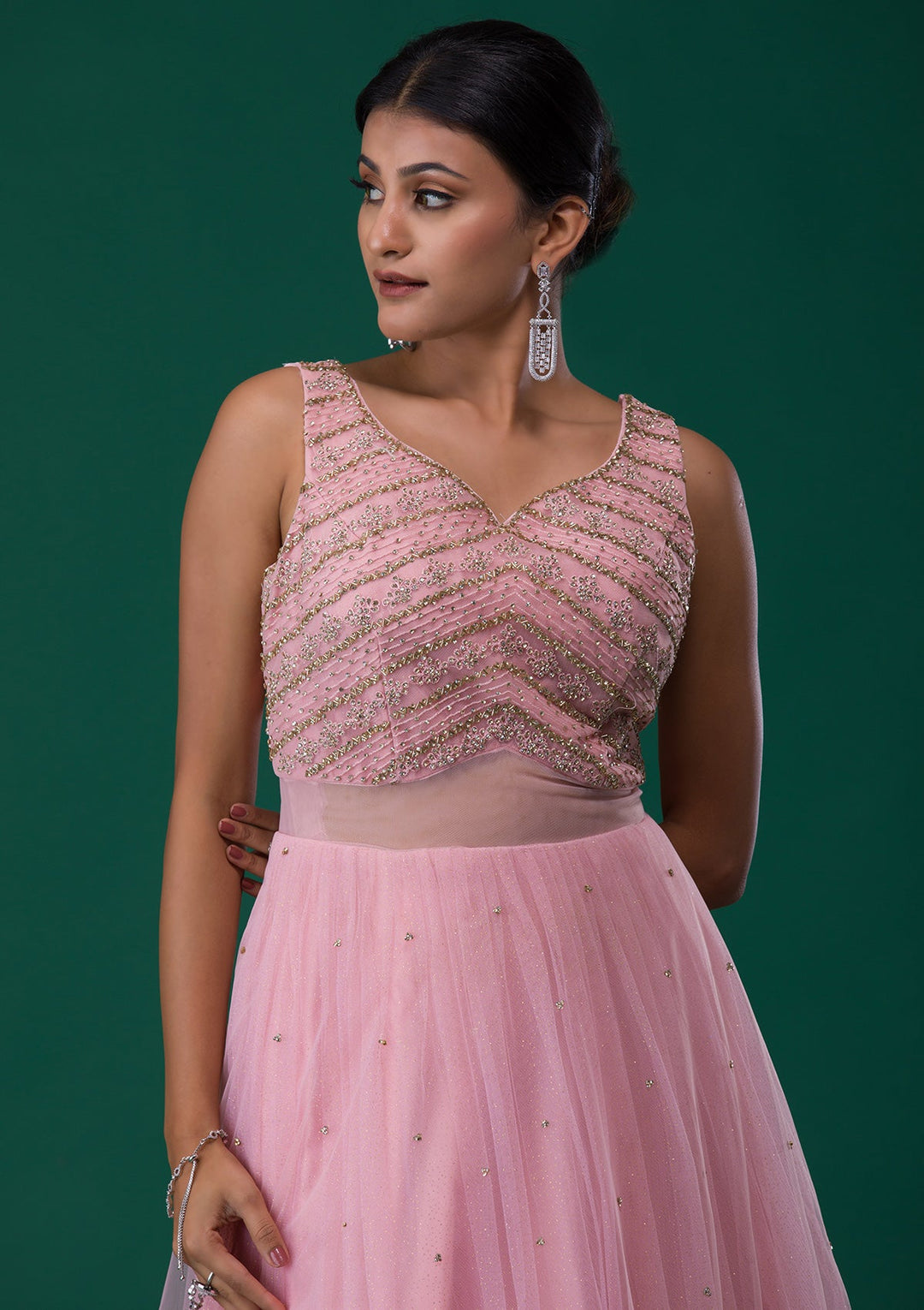 Pink Stonework Net Designer Gown-Koskii