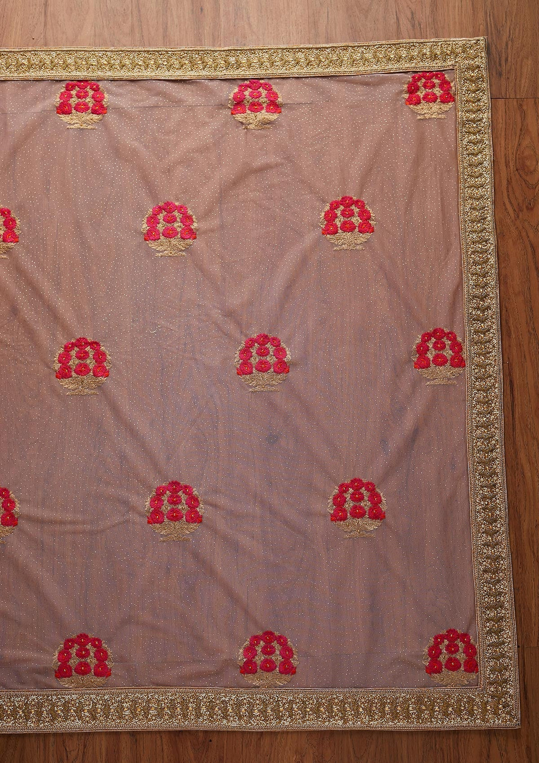 Pink Stonework Net Designer Saree - koskii