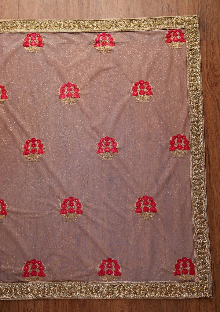 Pink Stonework Net Designer Saree - koskii