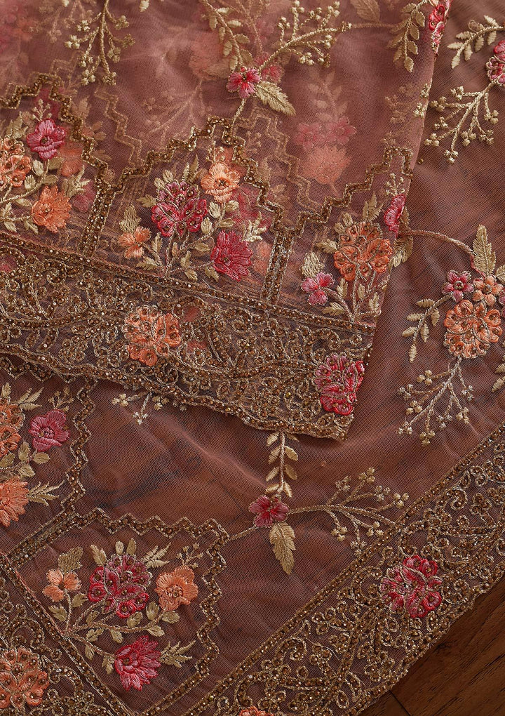 Pink Stonework Net Designer Saree - koskii