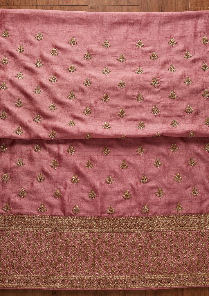 Pink Stonework Raw Silk Designer Unstitched Salwar Suit - koskii
