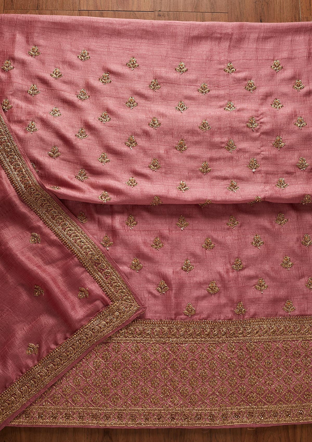 Pink Stonework Raw Silk Designer Unstitched Salwar Suit - koskii