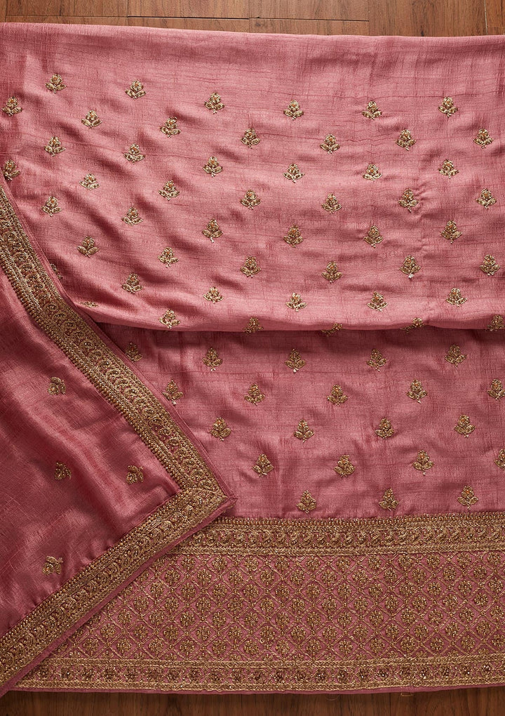 Pink Stonework Raw Silk Designer Unstitched Salwar Suit - koskii