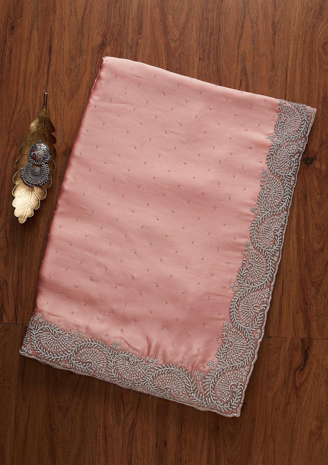Pink Stonework Satin Designer Saree - koskii