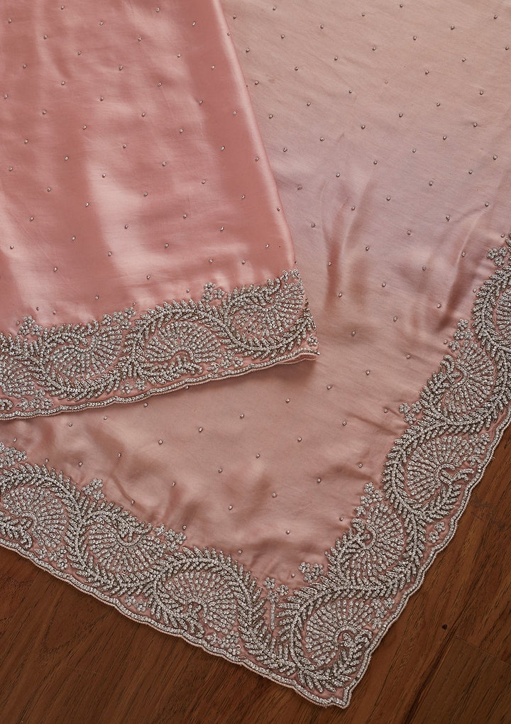 Pink Stonework Satin Designer Saree - koskii