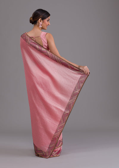 Pink Stonework Satin Saree-Koskii