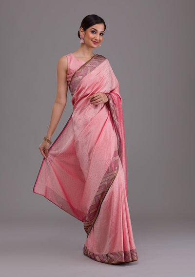 Pink Stonework Satin Saree-Koskii