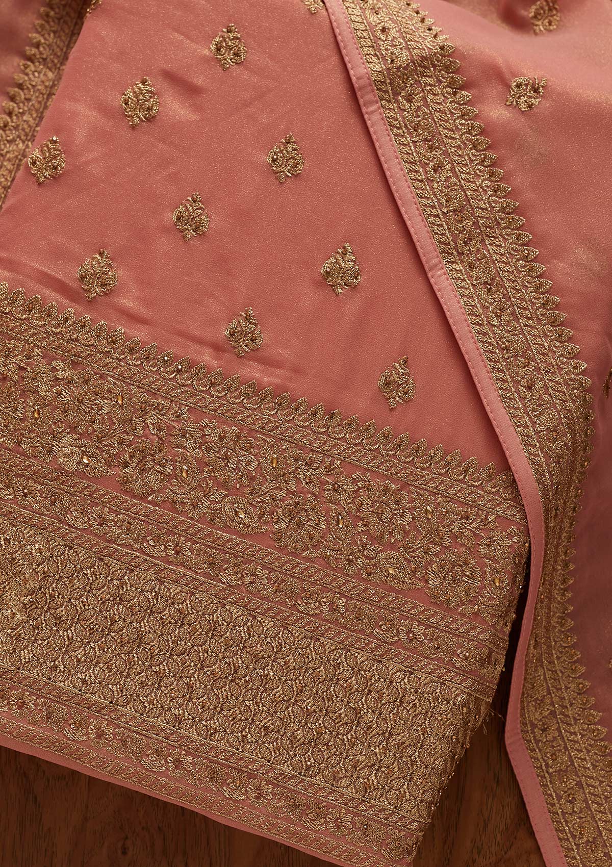 Pink Stonework Shimmer Designer Unstitched Salwar Suit - koskii