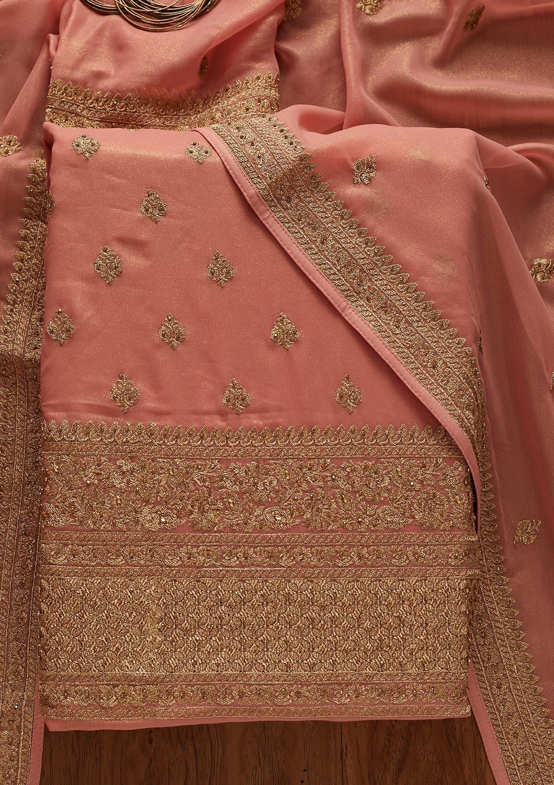 Pink Stonework Shimmer Designer Unstitched Salwar Suit - koskii