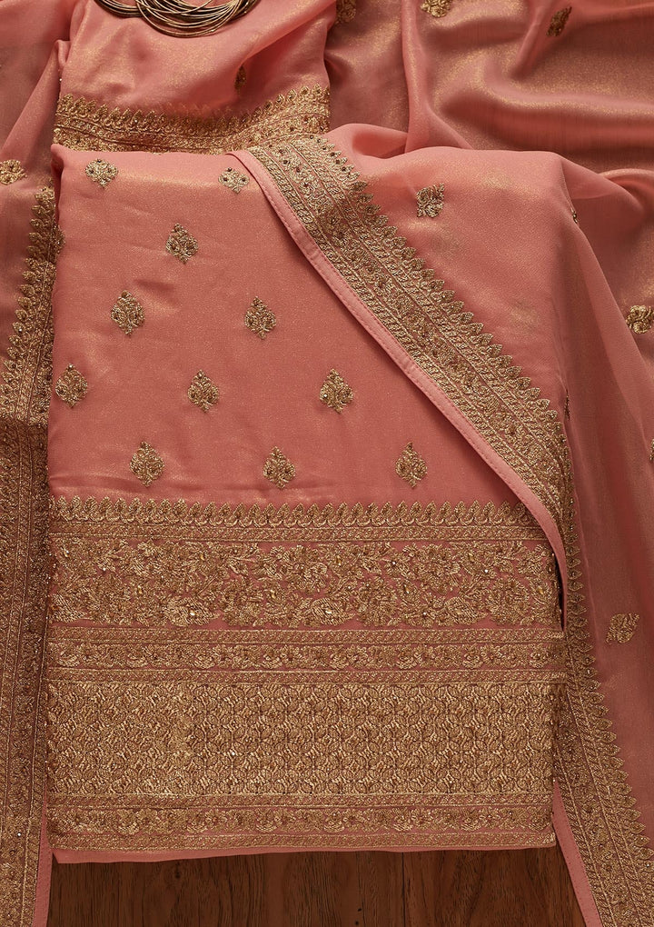 Pink Stonework Shimmer Designer Unstitched Salwar Suit - koskii