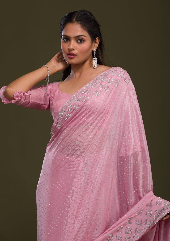 Pink Stonework Shimmer Saree-Koskii
