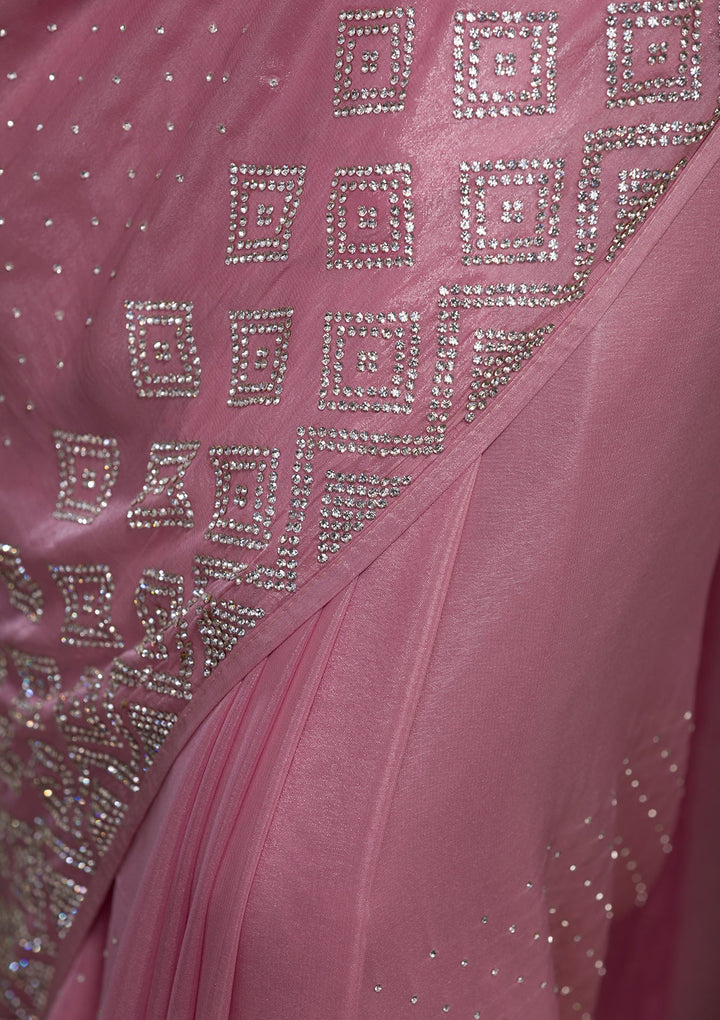 Pink Stonework Shimmer Saree-Koskii