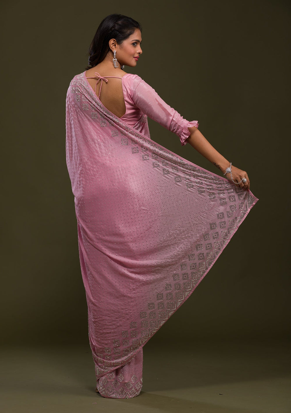 Pink Stonework Shimmer Saree-Koskii