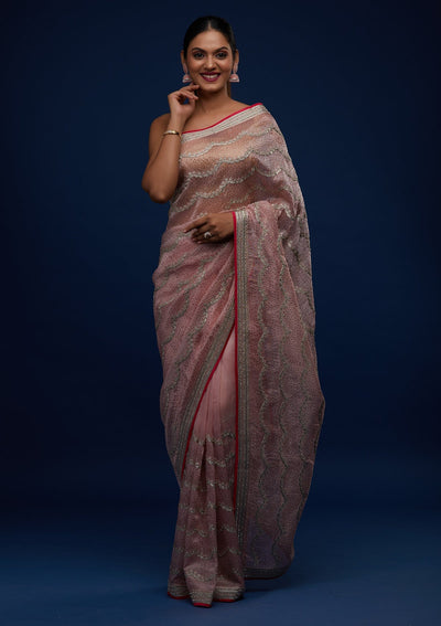 Pink Stonework Tissue Designer Saree - Koskii